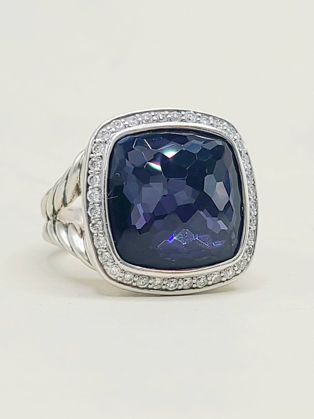 David Yurman Albion Ring w/ Black Orchid & Pavé White Diamonds - 14mm - Sz 7